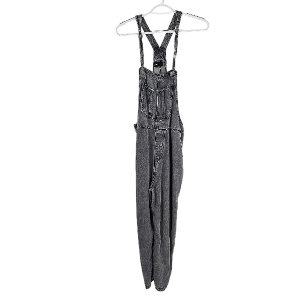 Miou Muse Overall Jumpsuit Black Gray Denim Distressed Utility Straps Size S